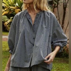 Doen Jane Blouse Navy Somerset Plaid Size Extra Small